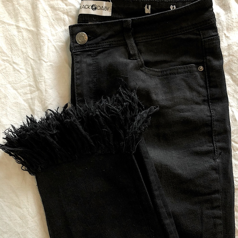 Black Cropped Jeans w/ Fringe